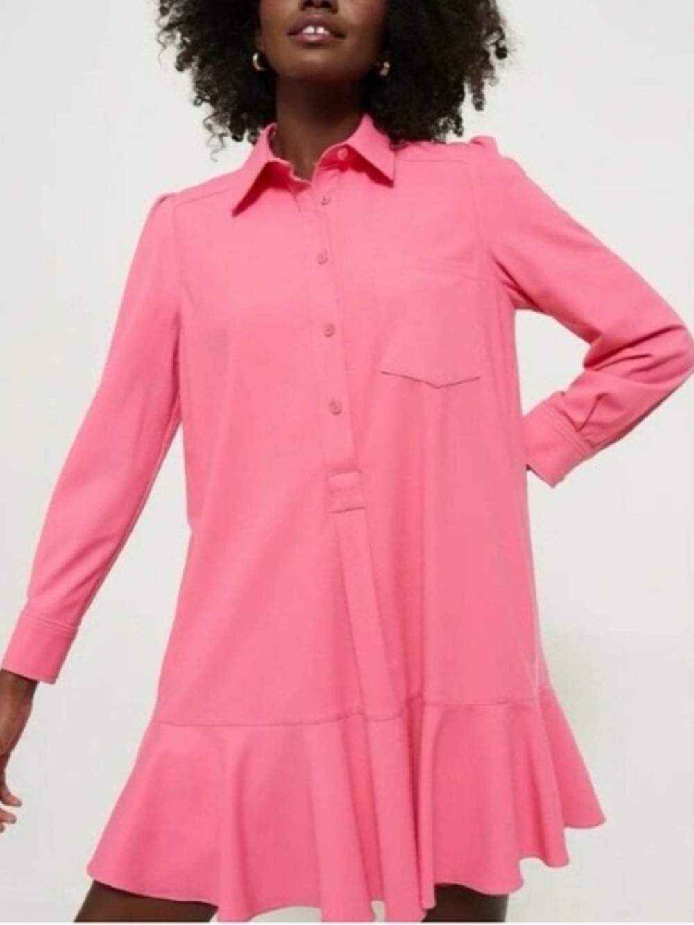 Tuckernuck Pink Long-Sleeve Shirt Dress with Ruffle Hem